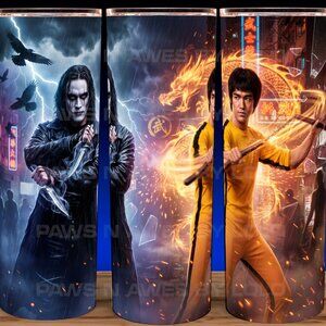 Bruce Lee and Brandon Lee - The Crow and The Dragon Cup Mug Tumbler 20oz